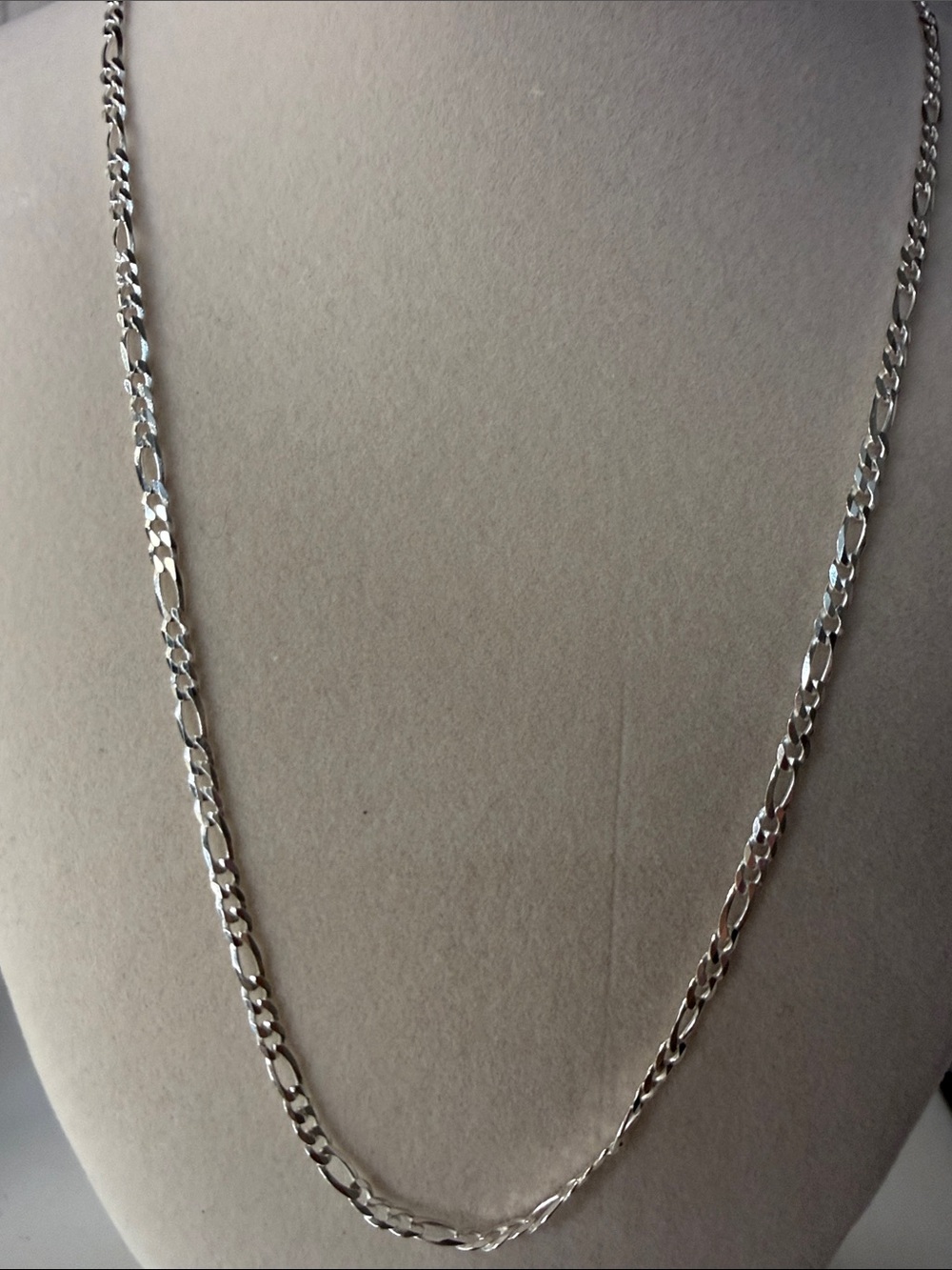 Solid Sterling Silver Figaro Chain Necklace 24” 3mm